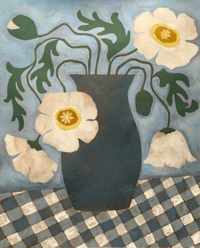 White Poppies Blue Vase by Susan Black