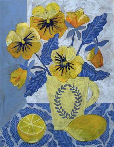 Yellow Pansies And Lemons by Susan Black