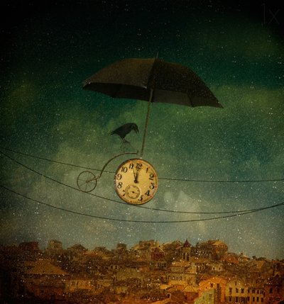 Whimsical Crow Clock by Svetlana Melik-Nubarova