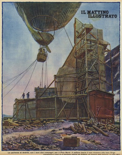 The balloon of Swedish explorer Salomon August Andree setting off from Svalbard on its flight to the North Pole by Swedish Photographer