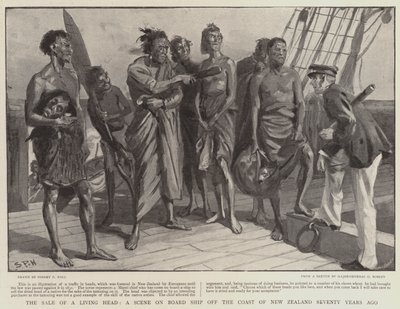 A Sale of a Living Head, a Scene on Board Ship off the Coast of New Zealand Seventy Years Ago by Sydney Prior Hall