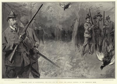 A Shooting Party at Sandringham, the King and His Guests, the German Emperor, in the Horseshoe Drive by Sydney Prior Hall