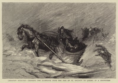 Canadian Sketches, crossing the Ice-Bridge from the Isle of St Orleans to Quebec in a Snowstorm by Sydney Prior Hall