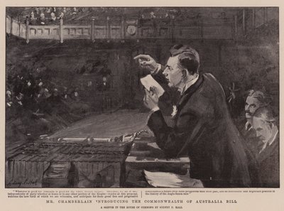 Mr Chamberlain Introducing the Commonwealth of Australia Bill by Sydney Prior Hall