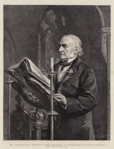 Mr Gladstone reading the Lessons in Hawarden Parish Church by Sydney Prior Hall