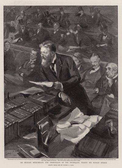 Sir Michael Hicks-Beach, the Chancellor of the Exchequer, Making His Budget Speech by Sydney Prior Hall