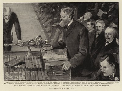 The Budget Night in the House of Commons, Sir Michael Hicks-Beach Making His Statement by Sydney Prior Hall