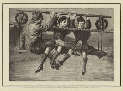 The First Voyage, Prince Albert Victor and Prince George of Wales Crossing the Dee in a Cradle at Abergeldie by Sydney Prior Hall