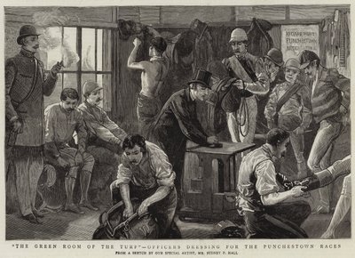 The Green Room of the Turf, Officers Dressing for the Punchestown Races by Sydney Prior Hall