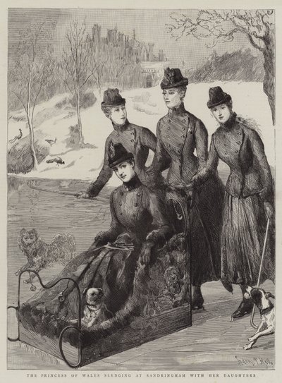 The Princess of Wales sledging at Sandringham with her Daughters by Sydney Prior Hall