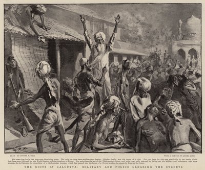 The Riots in Calcutta, Military and Police clearing the Streets by Sydney Prior Hall