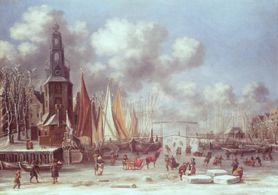 A Winter Scene in Amsterdam by T. and Storck, A. Heeremans