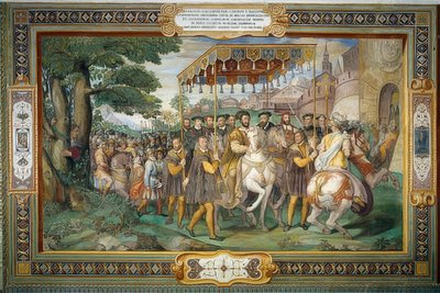 King Francis I Receives Charles V and Cardinal Alessandro Farnese in Paris 1540. 1559 by Taddeo Zuccari
