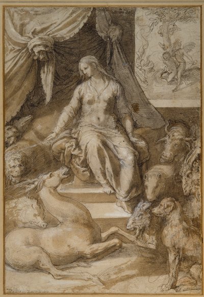 Circe seated, the bewitched Argonauts transmogrified by Taddeo Zuccaro