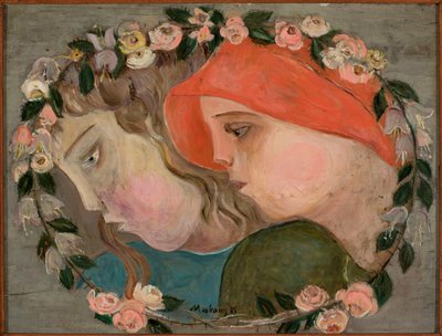 Two Heads of Girls in a Garland of Flowers by Tadeusz Makowski