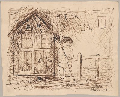 Child beneath a Cage with Rabbits by Tadeusz Makowski