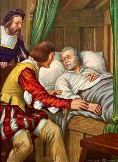Christopher Columbus Recovering from Sickness to Find His Brother by His Bedside by Tancredi Scarpelli