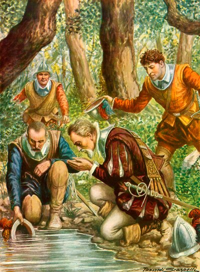 Ponce di Leon goes in search of the fountain of youth by Tancredi Scarpelli