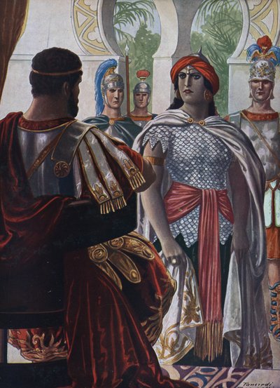 Roman Antiquity: The Imperator of Palmyra Septimia Bathzabbai Zenobie captured by Roman Emperor Aurelian, 272 AD (Illustration by Tancredi Scarpelli) by Tancredi Scarpelli