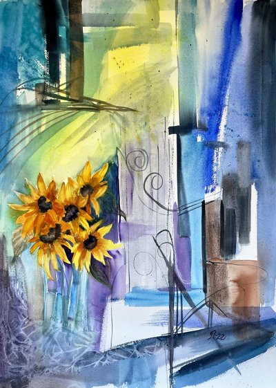Vibrant Abstract Sunflowers by Tanya Lundmark