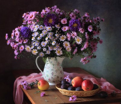 Asters and Autumn Fruit by Tatyana Skorokhod
