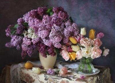 Lush Lilac and Tulips by Tatyana Skorokhod