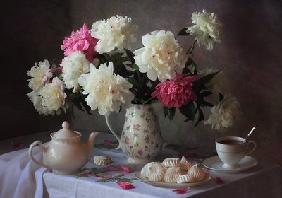 Peonies Tea Time by Tatyana Skorokhod