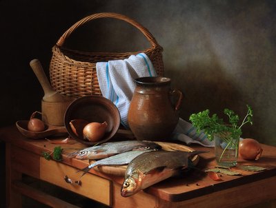 Rustic Fish Still Life by Tatyana Skorokhod