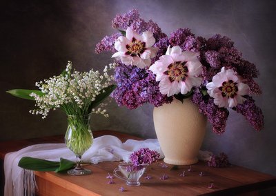 Spring Lilacs and Peonies by Tatyana Skorokhod