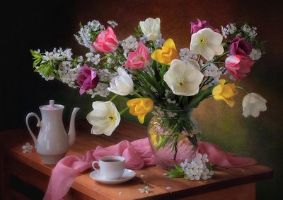 Spring Tulips and Tea by Tatyana Skorokhod