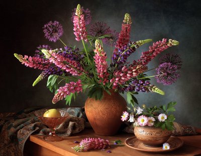 Vibrant Lupins Still Life by Tatyana Skorokhod