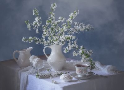 White Blooms Tea Time by Tatyana Skorokhod