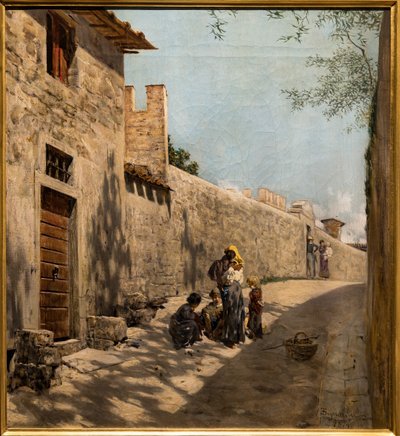 Small Tuscany Street with Figures by Telemaco Signorini