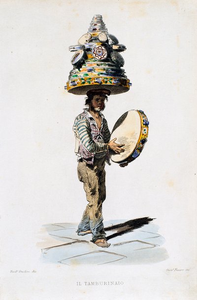 The Tambourine Man, Engraving by Giovanni Fusaro from a Drawing by Teodoro Duclere by Teodoro Duclere