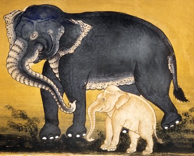 Elephant and Calf, Page from a Manuscript on Elephant Training by Thai School
