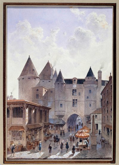 View of the Grand Chatelet from Rue Saint Denis in Paris by Theodor Josef Hubert Hoffbauer