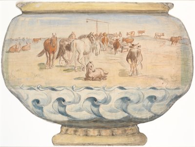 Horses and Cows at Hollænderbrønden on Saltholm (draft for punch bowl) by Theodor Philipsen
