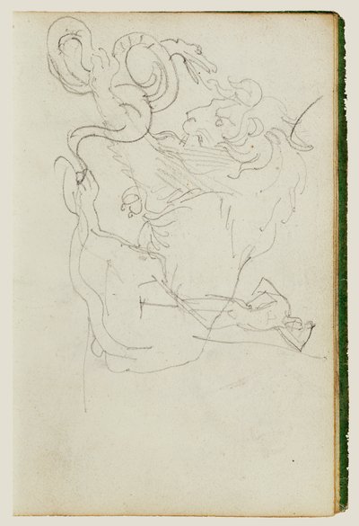 Lion Attacking a Snake Over Nude Figure Study by Theodore Gericault