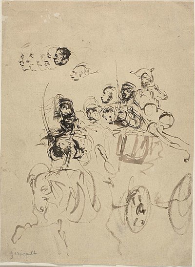 Napoleonic Army Coach with Sketches of Heads by Theodore Gericault