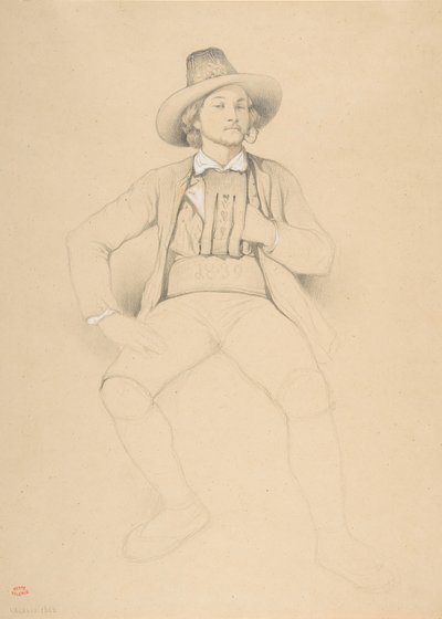 A Man in Tyrolean Costume, Seated, Smoking a Pipe by Theodore Valerio