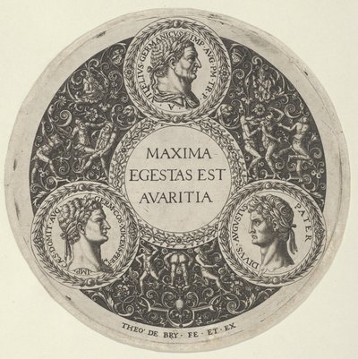 Design for a Dish with Portraits of the Roman Emperors Vitellius, Domitian, and Augustus by Theodore de Bry