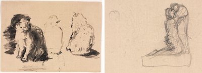 Cats (recto); Sketch of Two Figures Embracing (verso) by Theodule Ribot