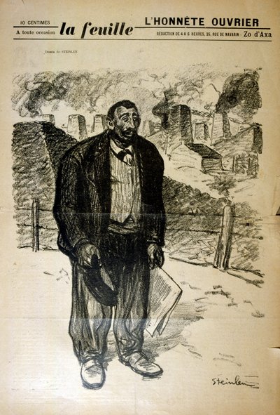 Drawing of a Poor Factory Worker Against an Industrial Landscape, by Alexandre Steinlen by Théophile Alexandre Steinlen