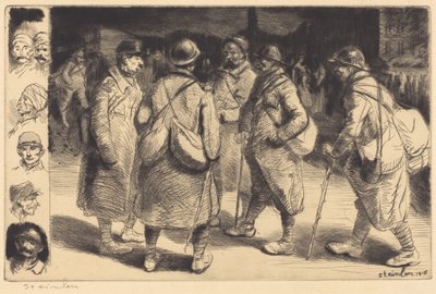 Soldiers on Leave - Night Scene by Théophile Alexandre Steinlen