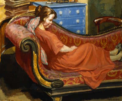 Girl Resting on a Chaise Longue by Therese Lessore