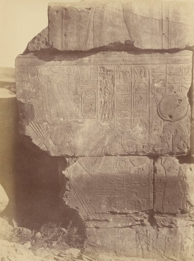 Close-up View of Hieroglyphic Inscriptions and Sculptures, Karnak by Théodule Devéria