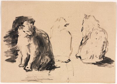 Cats (recto), Sketch of Two Figures Embracing (verso) by Auguste Theodule Ribot
