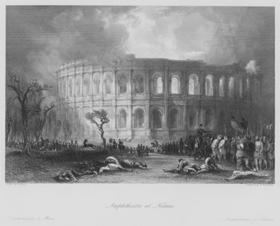 Amphitheatre at Nimes by Thomas (after) Allom