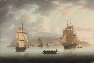 Funchal Roadstead, H.M.S. Blenheim with Greyhound and Harrier Outward Bound by Thomas Butterworth