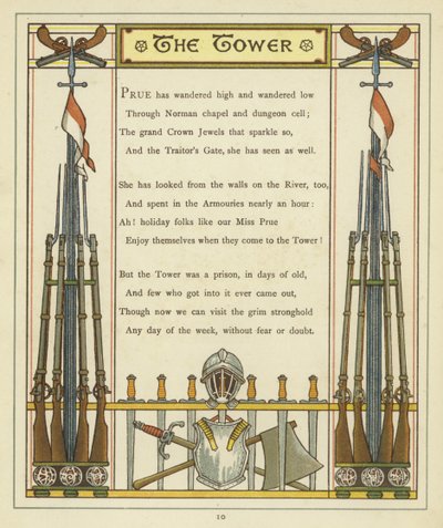 Verse About the Tower of London with Images of Armour and Weaponry by Thomas Crane